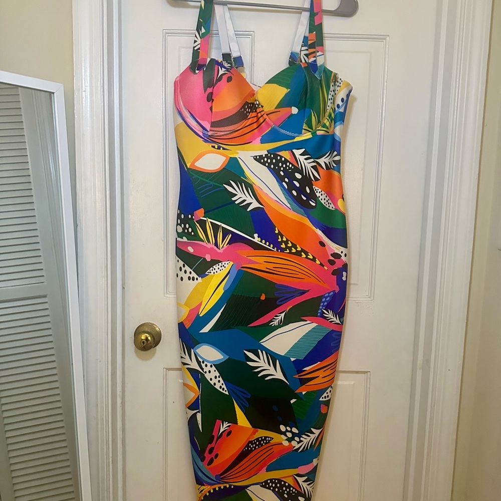 Fashion Nova Multicolored Halter Bodycon Midi Dress